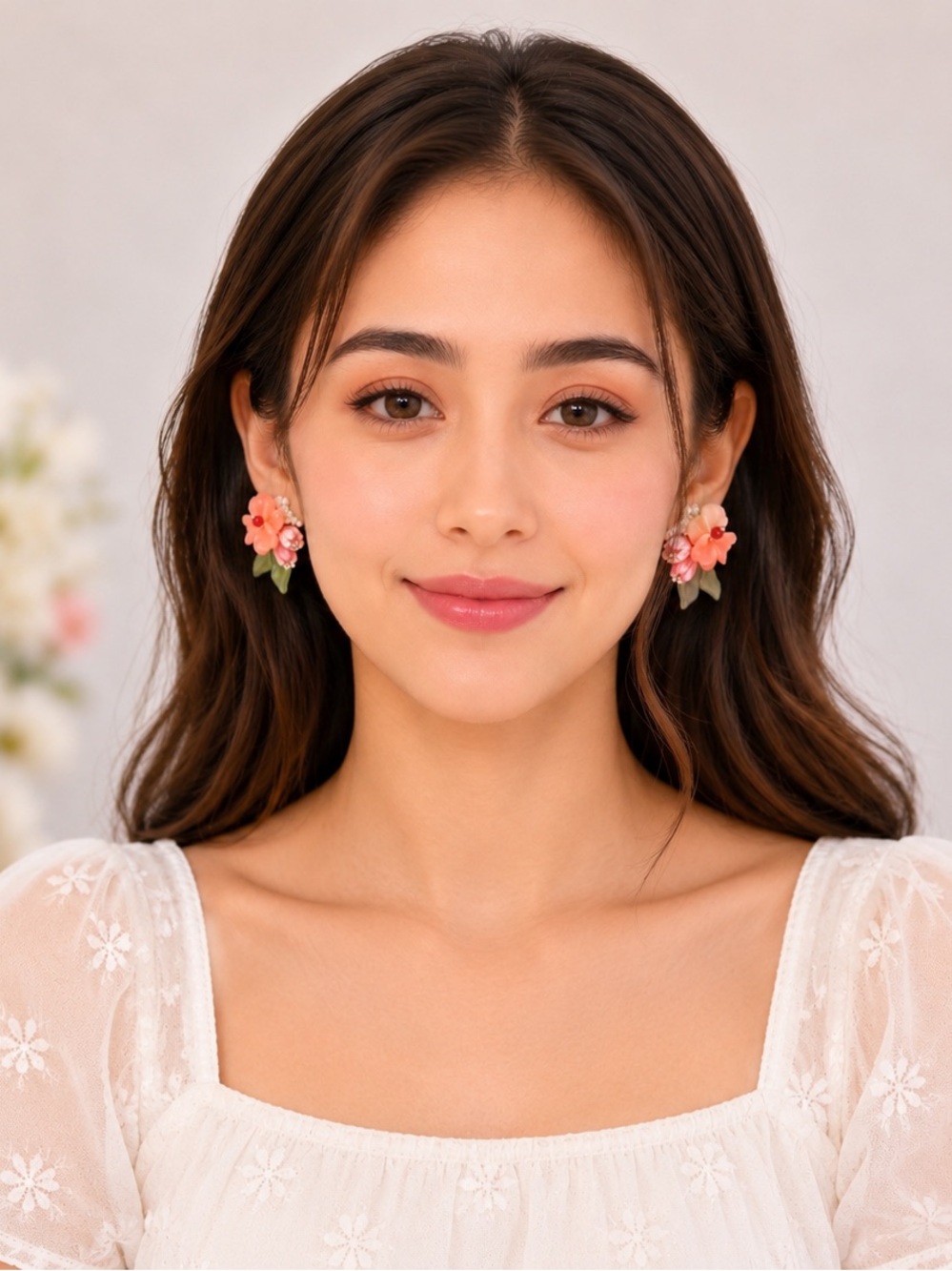 Peach Blossom Resin Stud Earrings